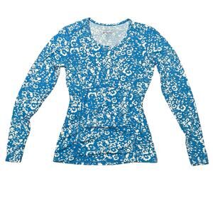 Coolibar Wavecrest Ruched Rash Guard Top Sun UV Protection Blue White Size Small